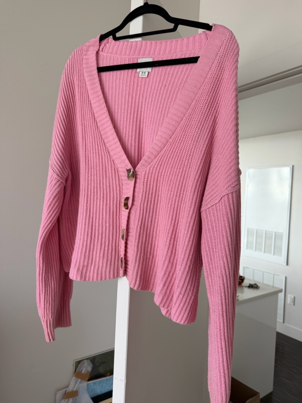 Urban Outfitters BDG Pink Ribbed V-Neck Button Cardigan